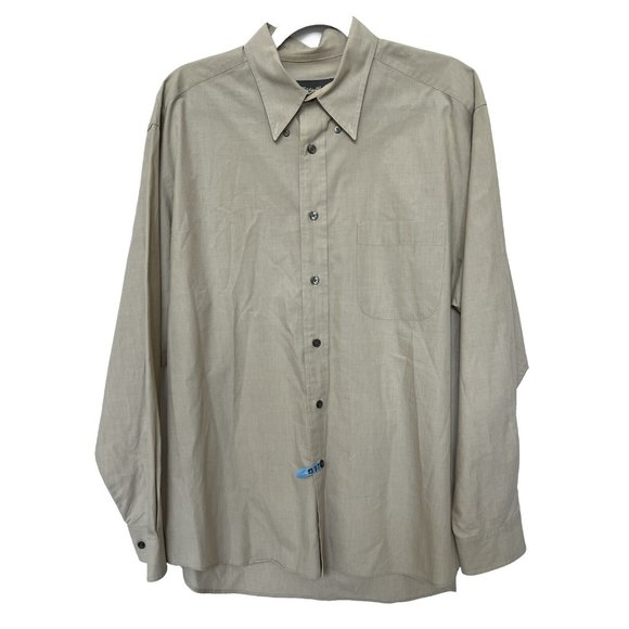 Eddie Bauer Mens Khaki tan Long sleeve Oxford Shirt‎ Button Down Collar Large L - Picture 1 of 9